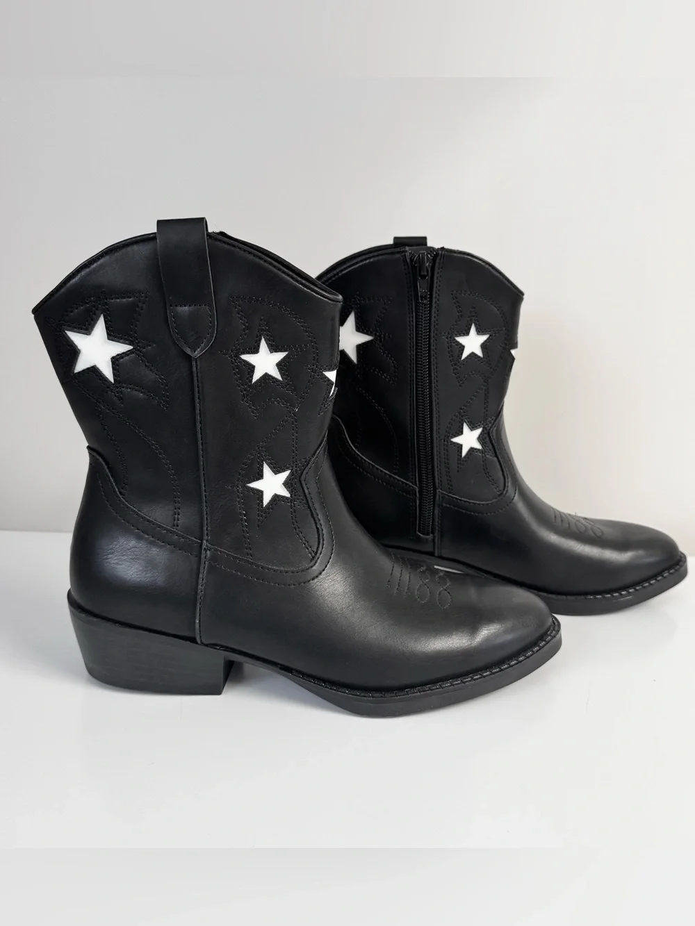 Wonder Nation Star Western Cowgirl Boots Black White Big Girl Size 4 NWT